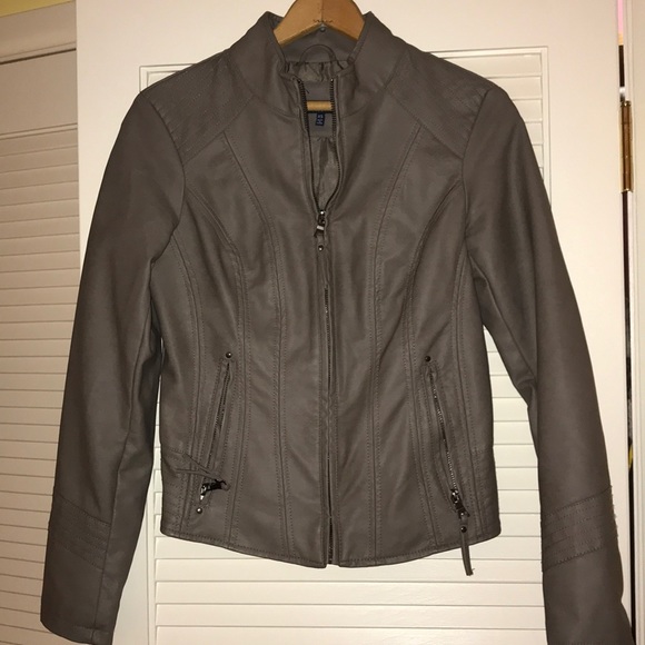 Kaari Blue Jackets & Blazers - Grey Faux Leather Jacket